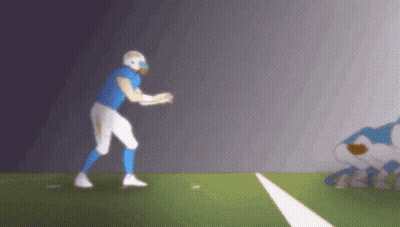 Football Player In Blue And White Uniform About To Throw Ball GIF