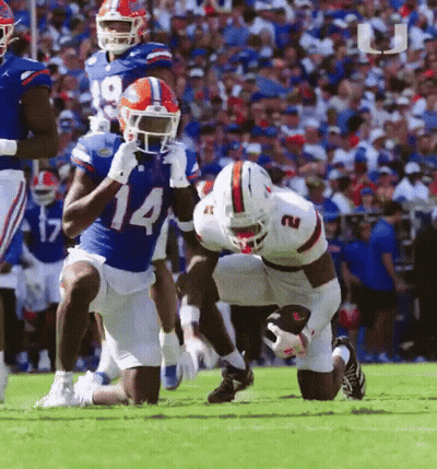 Football Player In Blue Jersey Number 14 GIF
