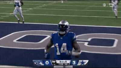 Football Player In Blue Uniform Number 14 GIF