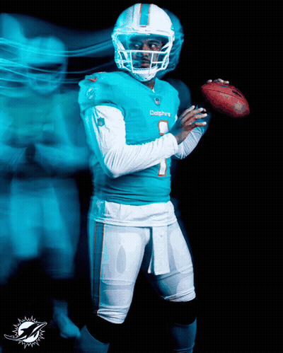Football Player In Dolphins Uniform Throwing Ball GIF