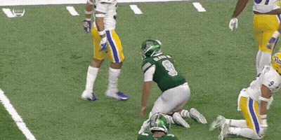 Football Player In Green Jersey Number 9 Kneeling GIF