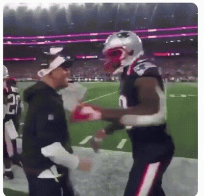 Football Player In Patriots Helmet Shaking Hands With Coach GIF