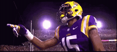 Football Player In Purple And Yellow Uniform Number 15 GIF