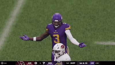 Football Player In Purple Jersey Number 3 Pointing GIF