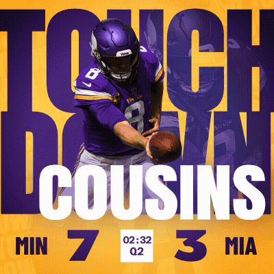 Football Player In Purple Uniform Holding Football Touch Down Cousins GIF
