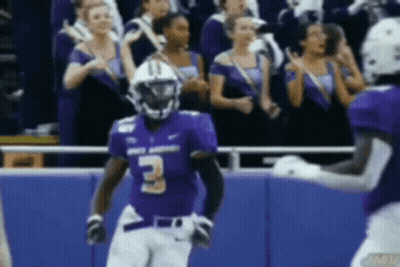 Football Player In Purple Uniform Number 3 GIF
