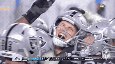 Football Player In Raiders Helmet Celebrating Touchdown GIF