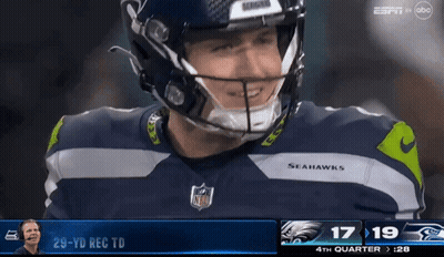 Football Player In Seahawks Jersey Looking At Camera GIF
