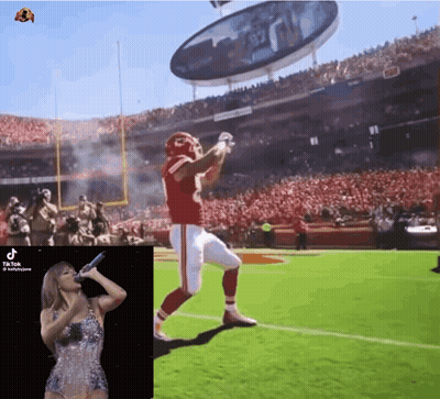 Football Player Jumping As Woman Sings To Crowd GIF
