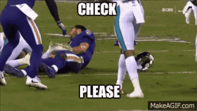 Football Player Laying On Field Saying Check Please GIF