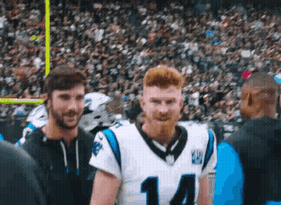 Football Player Number 14 Standing Next To Player GIF