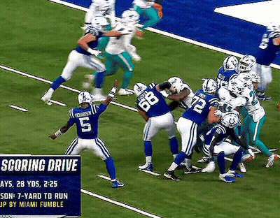 Football Player Number 5 Being Tackled GIF