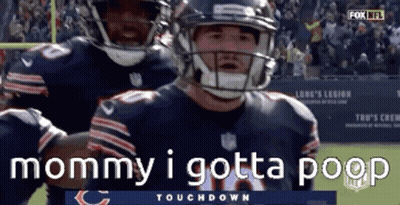 Football Player Saying Mommy I Gotta Poop Holding Ball GIF