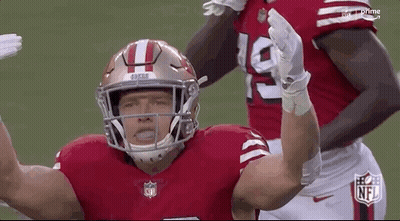 Football Player With Helmet And Gloves Hands Up GIF