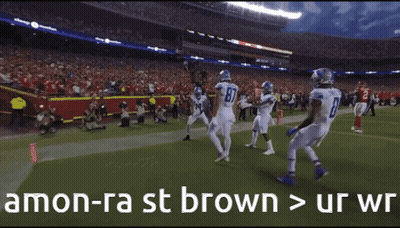 Football Players Celebrate Touchdown Amon-Ra St Brown > Ur WR GIF
