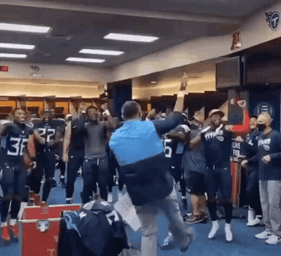 Football Players Dancing In Locker Room With Coach GIF
