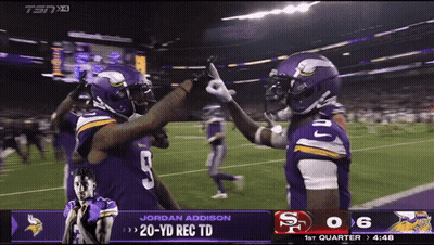 Football Players High Five After Jordan Addison 20 Yd Rec TD GIF