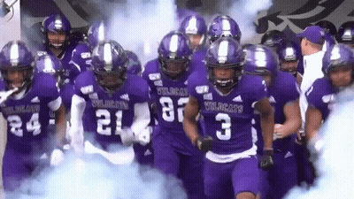 Football Players In Purple Wildcats Jerseys GIF