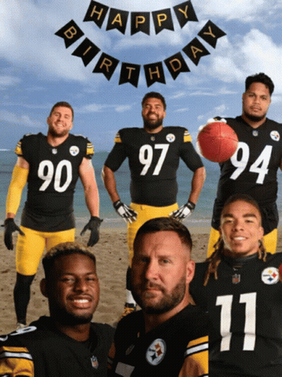 Football Players On Beach With Happy Birthday Banner GIF