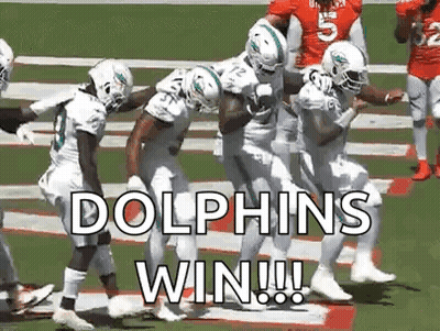 Football Players Running On Field Saying Dolphins Win GIF