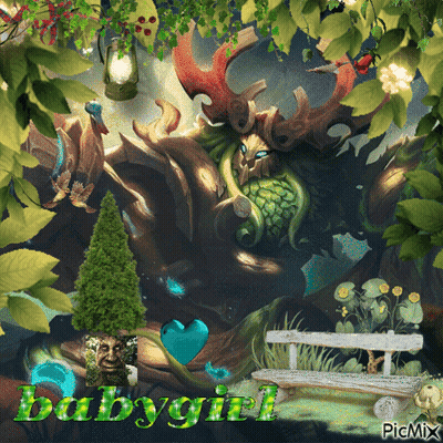Forest With Babygirl In Green GIF