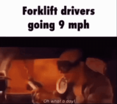 Forklift Driver Going 9 Mph In Car With Goggles GIF