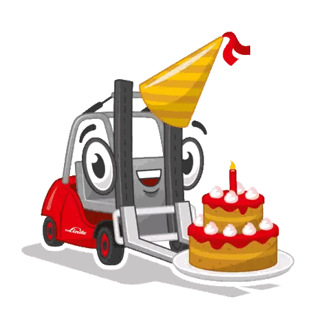 Forklift In Party Hat With Birthday Cake Sticker