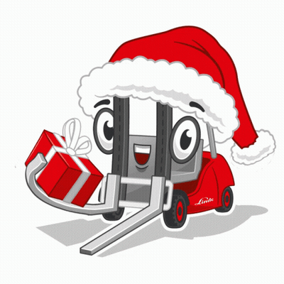 Forklift In Santa Hat Carrying Gift GIF