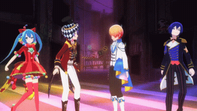 Four Anime Characters On Stage GIF