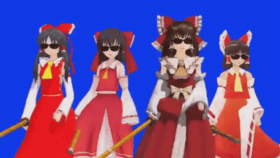 Four Anime Girls In Red Dresses With Sunglasses GIF