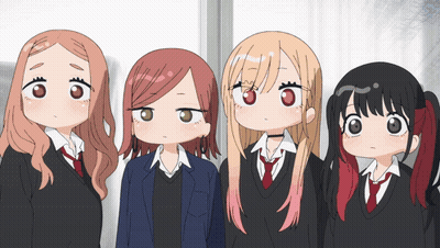 Four Anime Girls Standing and Looking at Camera