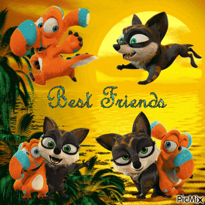 Four Cartoon Animals Best Friends GIF