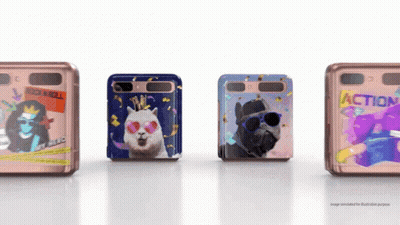 Four Cell Phones Lined Up With Action GIF
