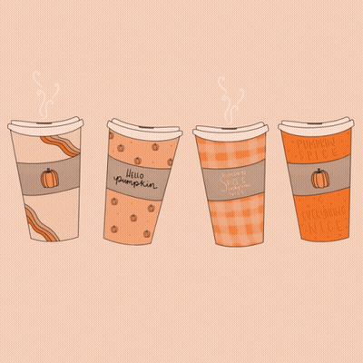 Four Coffee Cups Hello Pumpkin GIF