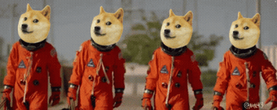 Four Doge Astronauts Walking GIF