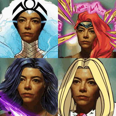 Four Images Of A Woman With Different Hair Colors GIF