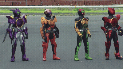 Four Kamen Riders Standing On Street GIF