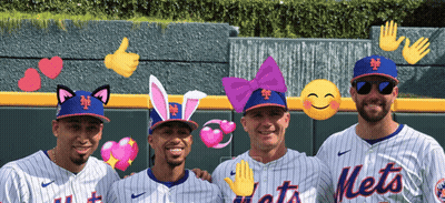 Four Mets Baseball Players Pose For A Picture GIF