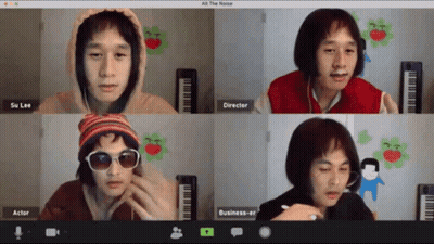 Four People Are On A Video Call With The Name Su Lee At The Top Left GIF