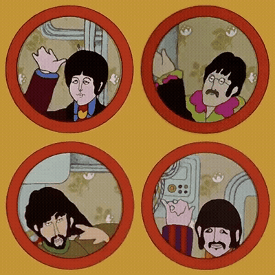 Four Pictures Of The Beatles In Red Circles GIF