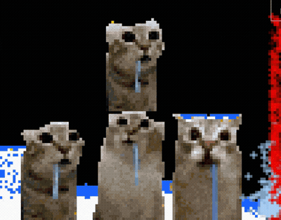 Four Pixel Art Cats Open Mouths Tongues Out GIF