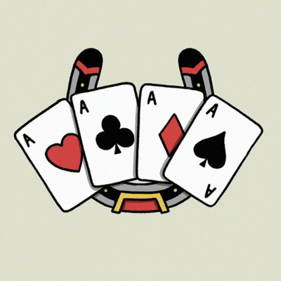Four Playing Cards With Letter A Surrounded By Horseshoe GIF