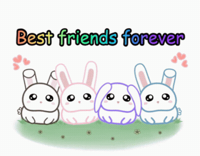 Four Rabbits Are Sitting In The Grass With The Words Best Friends Forever GIF