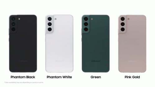 Four Samsung Phones Are Shown In Different Colors Including Phantom Black White Green And Pink Gold GIF