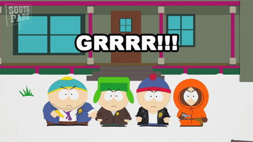Four South Park Characters Are Standing In Front Of A House GIF