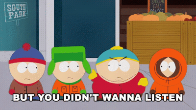 Four South Park Characters Are Standing In Front Of A Sign That Says South Park GIF