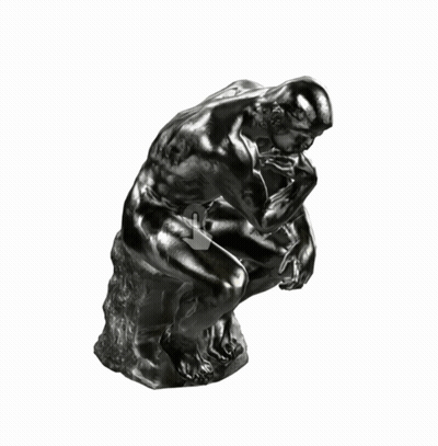 Four Statue Of A Man Sitting On A Rock GIF
