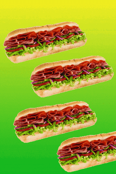 Four Sub Sandwiches On A Green Background With A Yellow And Green Gradient GIF
