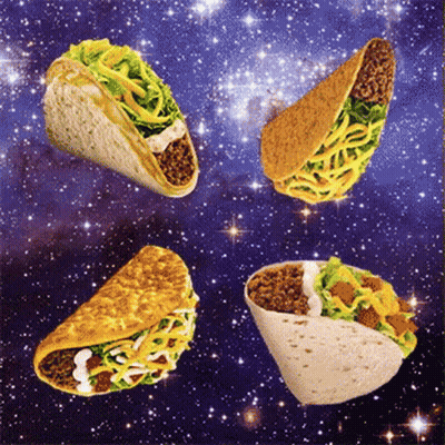 Four Tacos Floating In Galaxy GIF