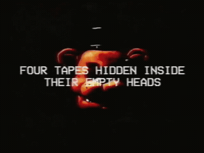 Four Tapes Hidden Inside Their Empty Heads Is Written In White On A Black Background GIF